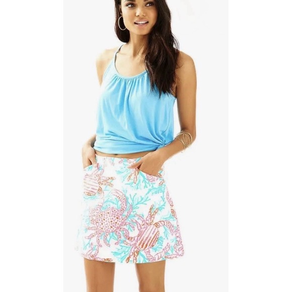 Lilly Pulitzer Pants - Lilly Pulitzer Marigold Skort Resort White Getting Steamy Crab Pink Blue Sz 4